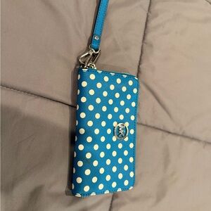Michael Kors Blue and White Polka Dot Wristlet